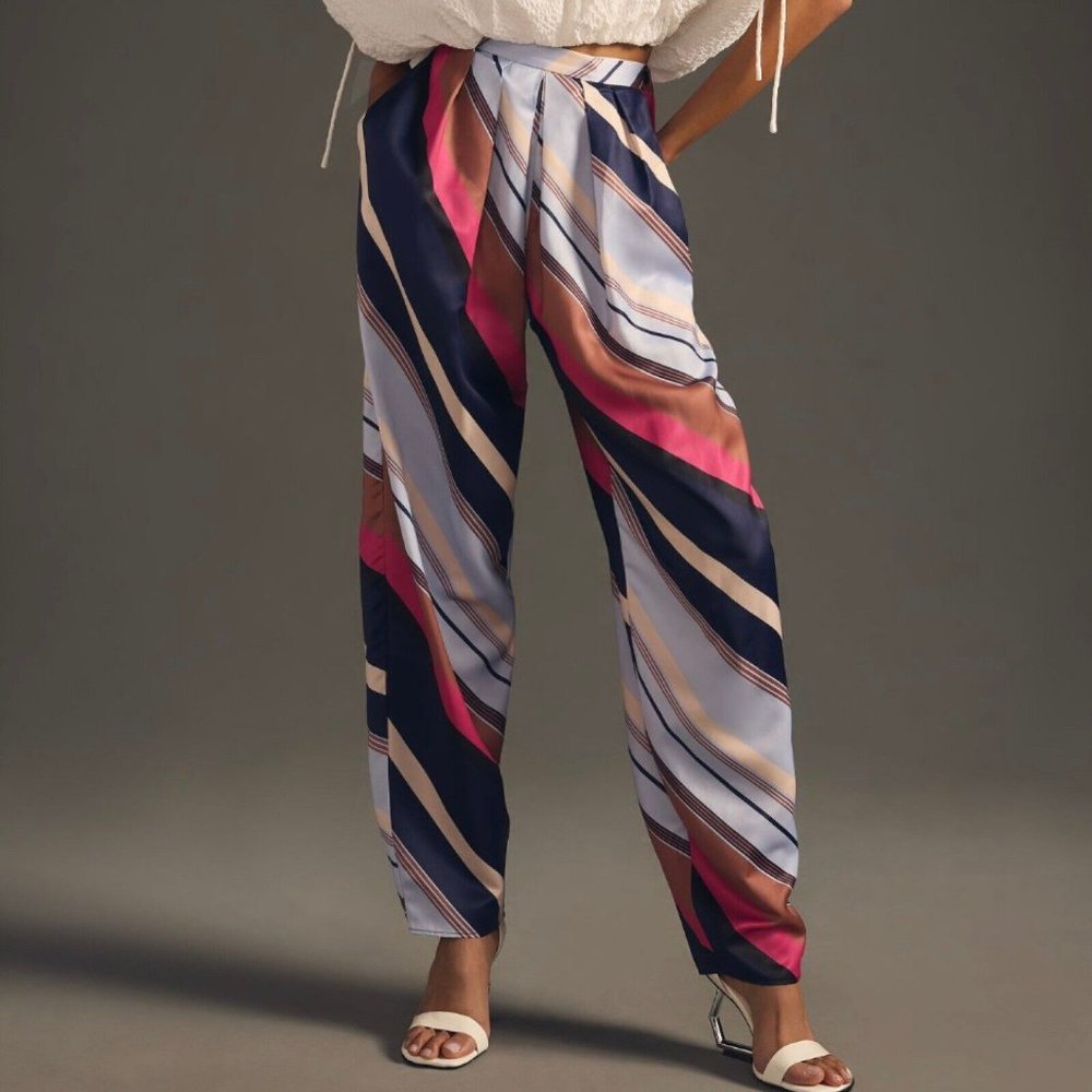 Anthropologie Silky Balloon Pants Women’s Size 8 in Novelty NWT Blue Pink